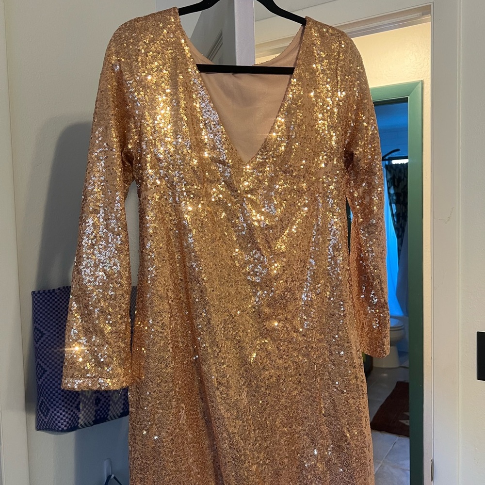 Rose Gold Sequin V-Neck Dress
